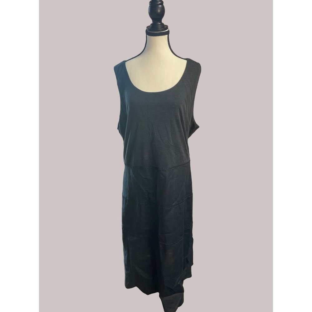 J Jill Black Comfy Sundress Jersey Fabric Top Cotton/Linen Bottom Size XLarge Bi